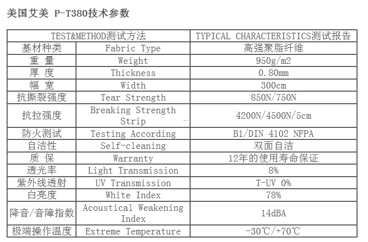 美国艾美 P-T380技术参数