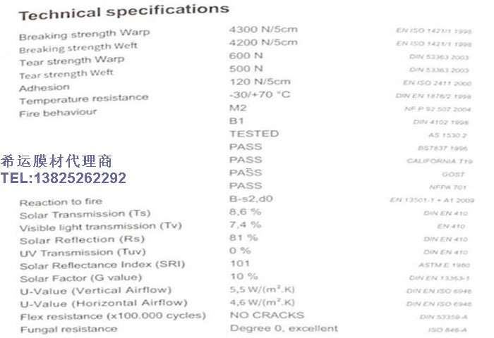 比利时希运膜材T2117F PVDF膜材